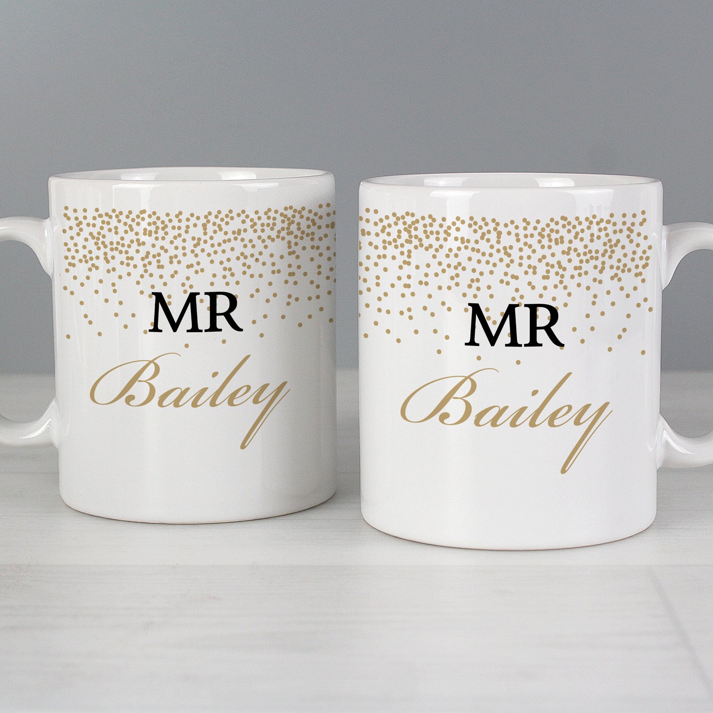 Personalised Gold Confetti Wedding Mug Set