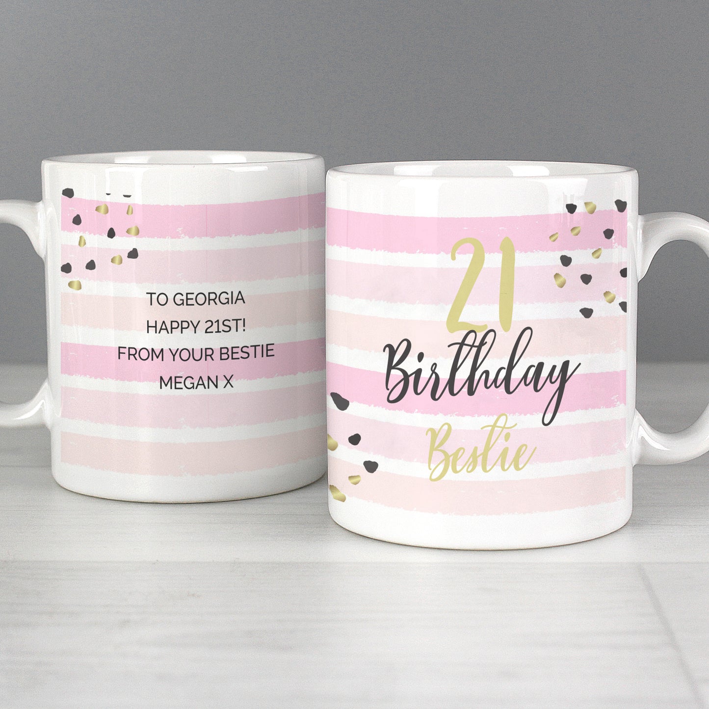 Personalised Birthday Gold and Pink Stripe Mug