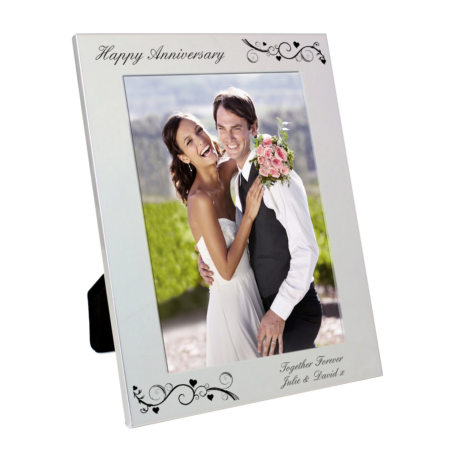 Personalised Silver 5x7 Black Swirl Photo Frame