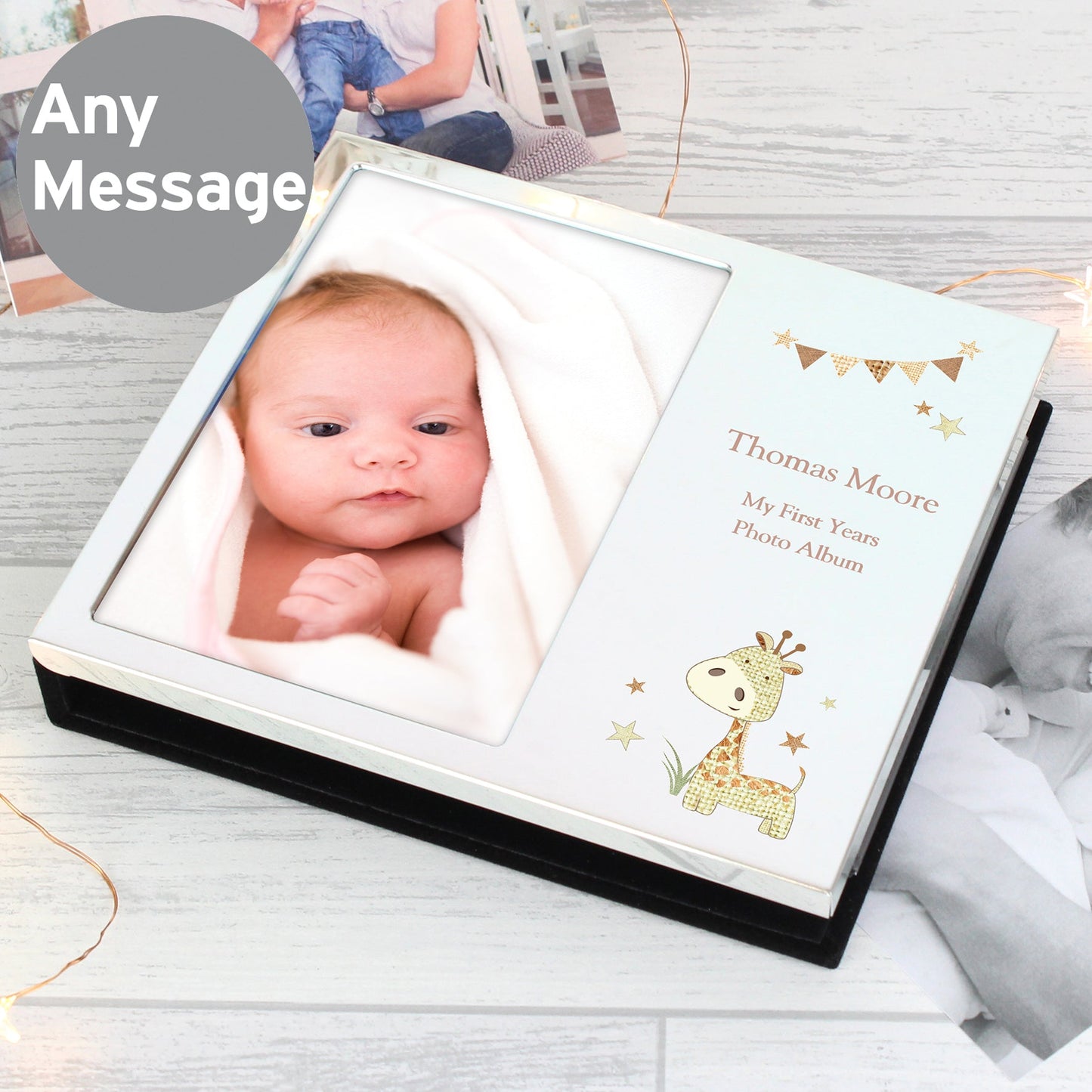 Personalised Hessian Giraffe 6x4 Photo Frame Album