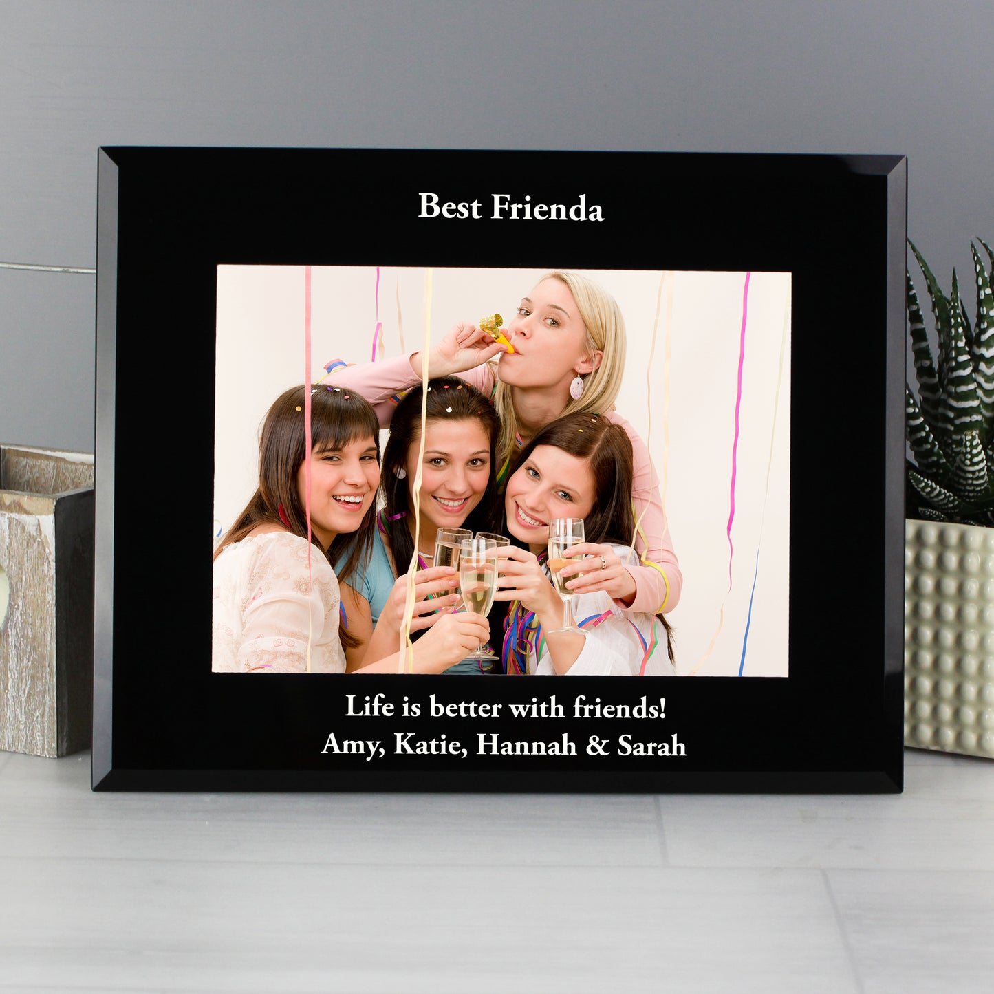 Personalised 5x7 Landscape Black Glass Photo Frame