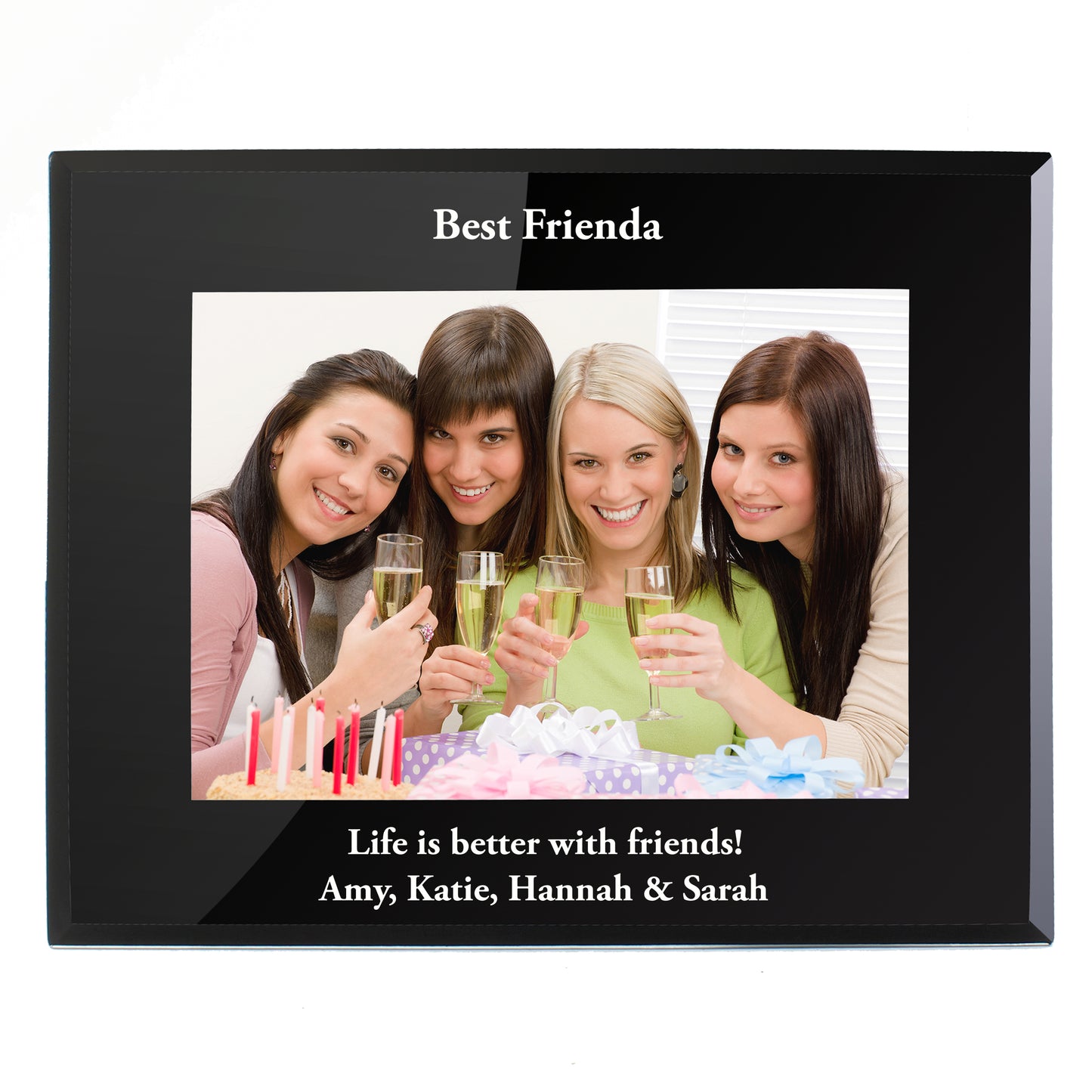 Personalised 5x7 Landscape Black Glass Photo Frame