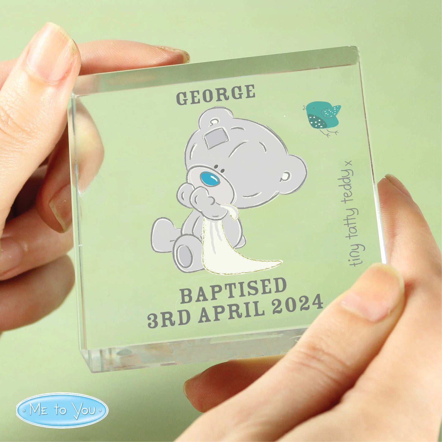 Personalised Tiny Tatty Teddy Christening Crystal Token