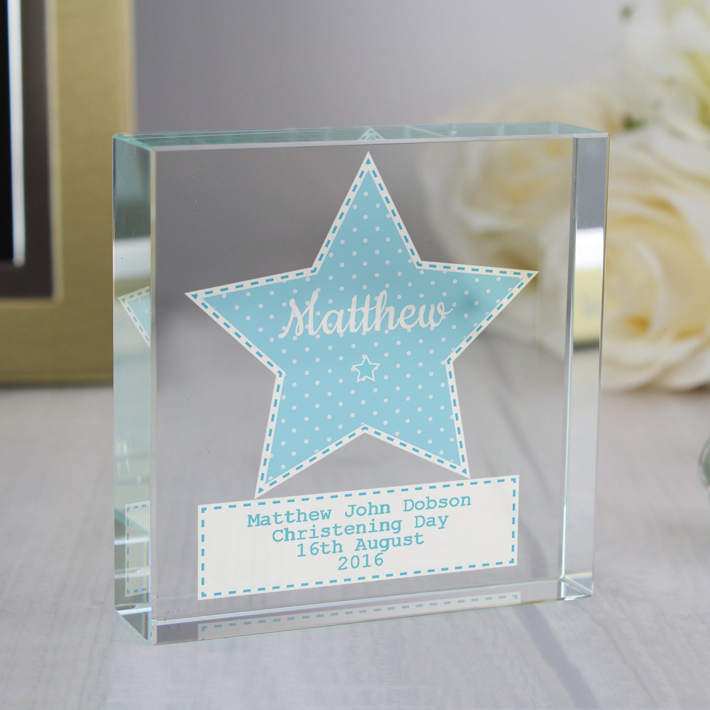 Personalised Stitch & Dot Baby Boy Crystal Token