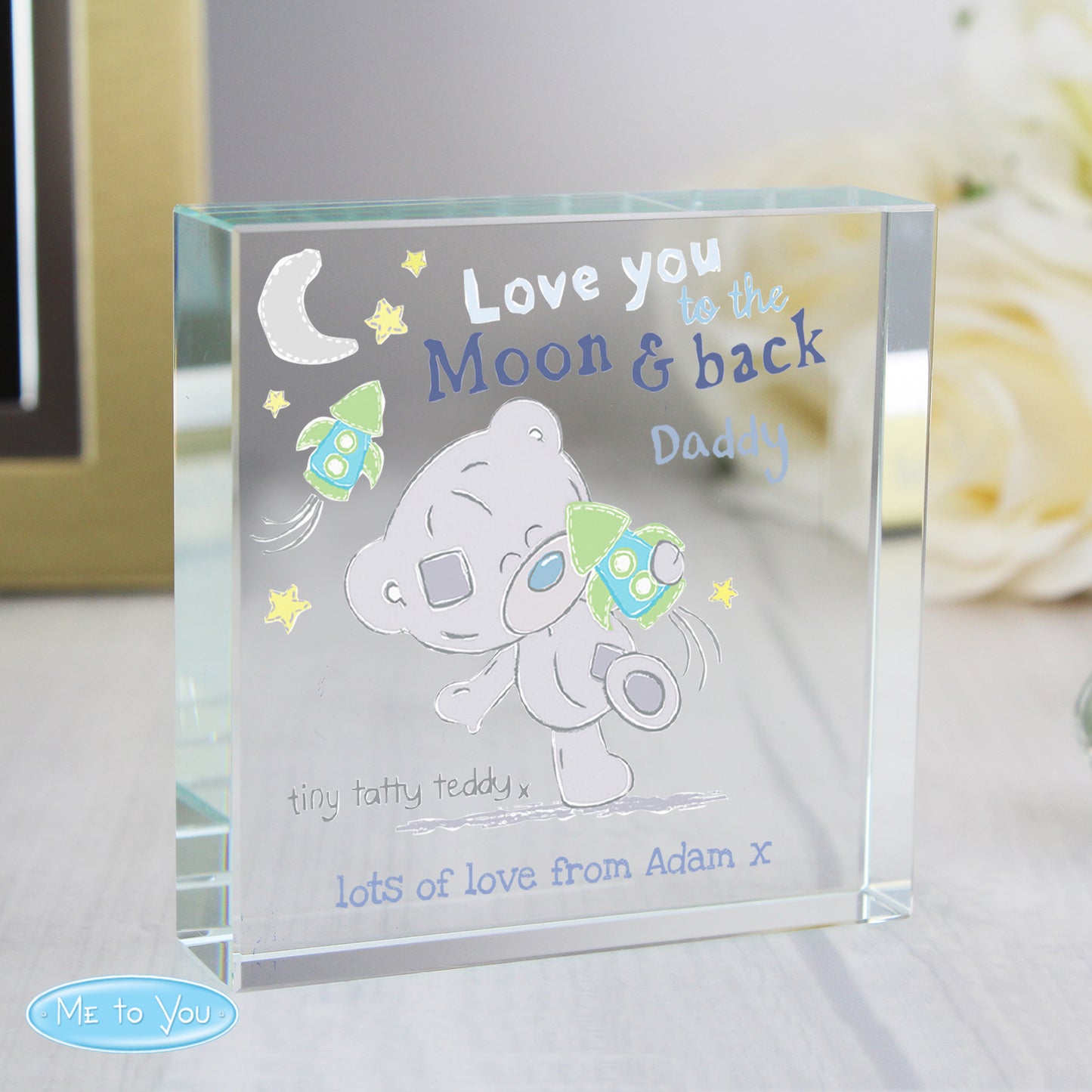 Personalised Tiny Tatty Teddy To the Moon & Back Crystal Token