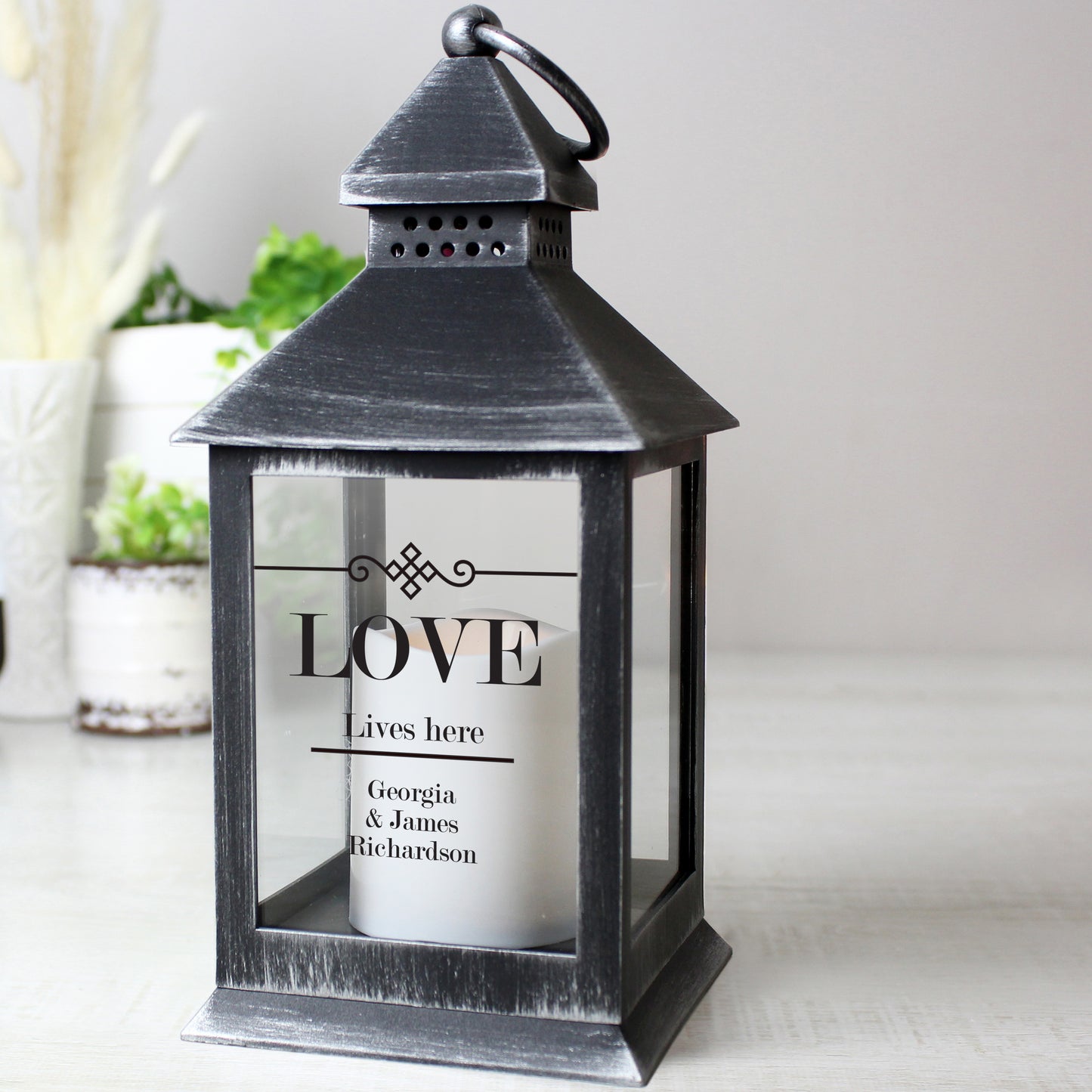 Personalised Elegant Diamond Rustic Black Lantern