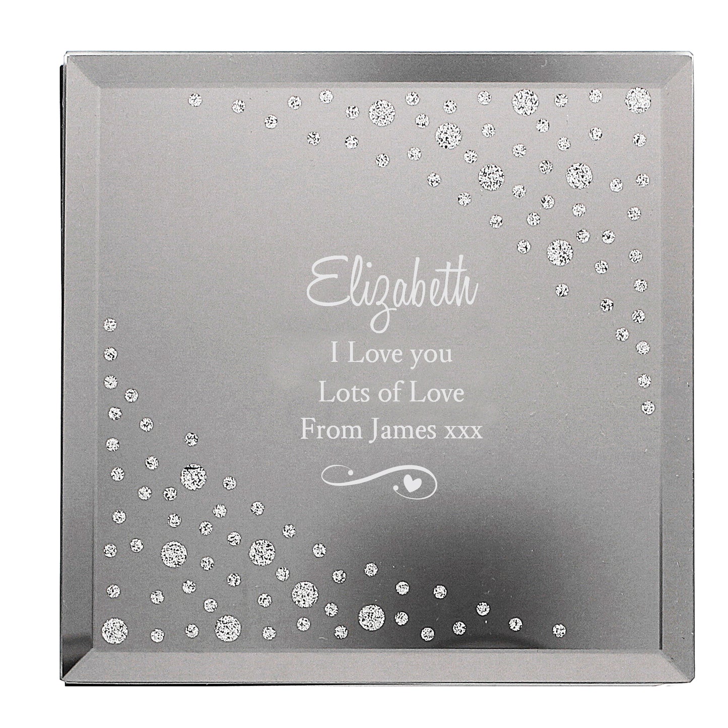 Personalised Any Message Swirls & Hearts Diamante Glass Trinket Box