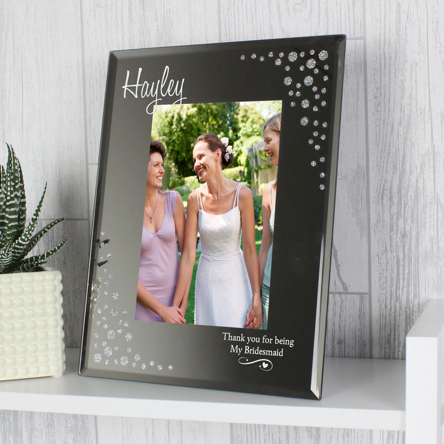 Personalised Swirls & Hearts Diamante 6x4 Glass Photo Frame