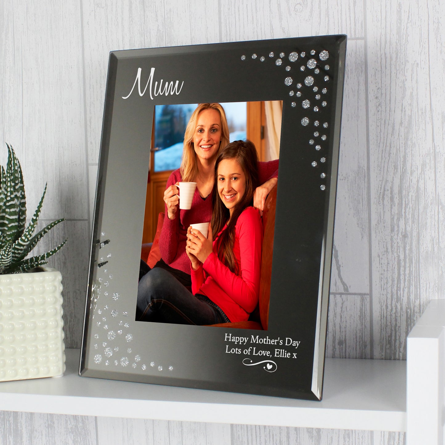 Personalised Swirls & Hearts Diamante 6x4 Glass Photo Frame