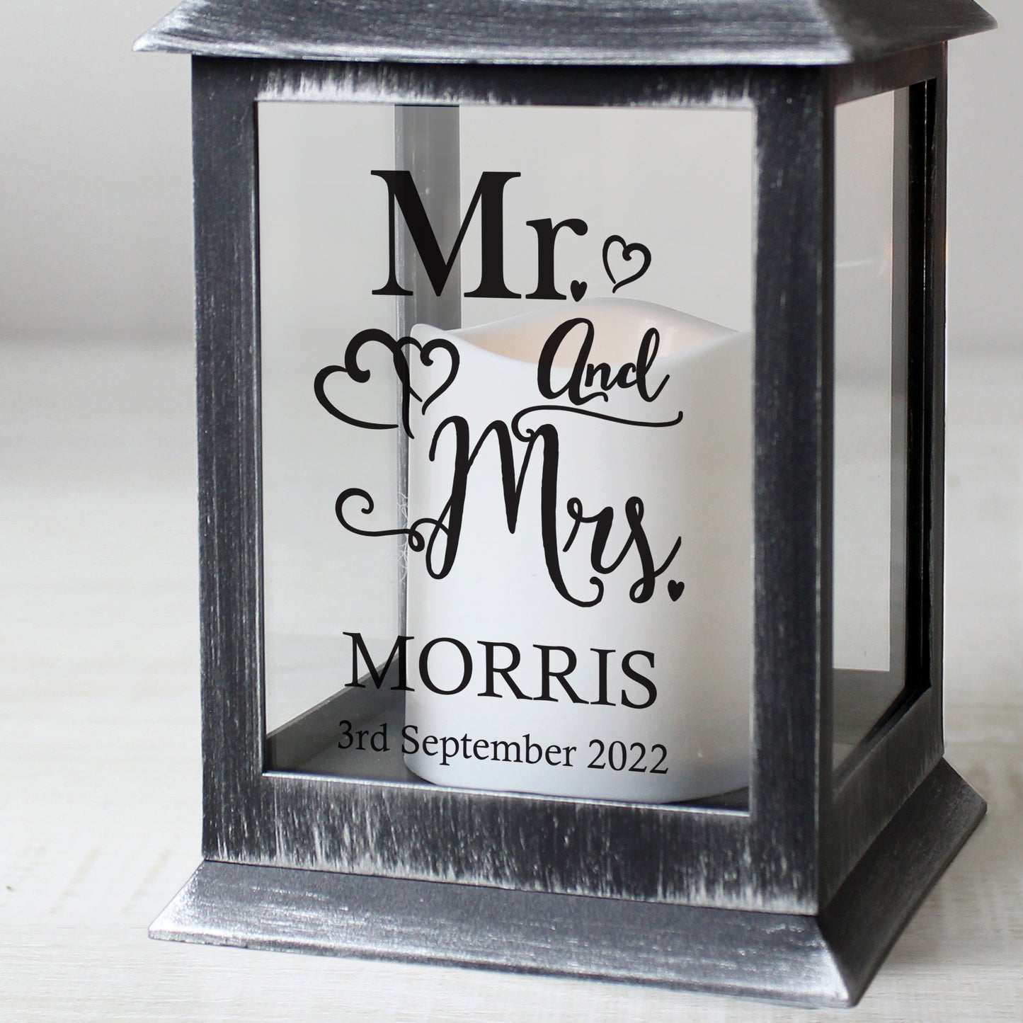 Personalised Mr and Mrs Rustic Black Lantern