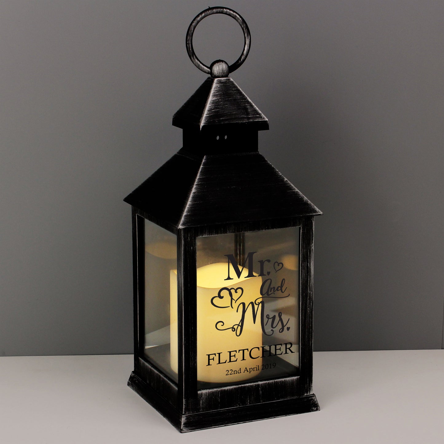 Personalised Mr and Mrs Rustic Black Lantern