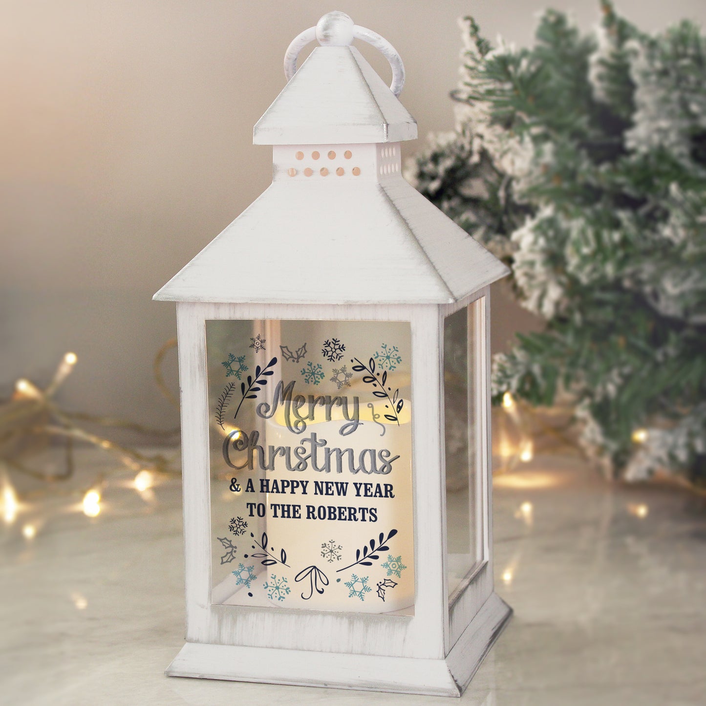 Personalised Christmas Frost White Lantern