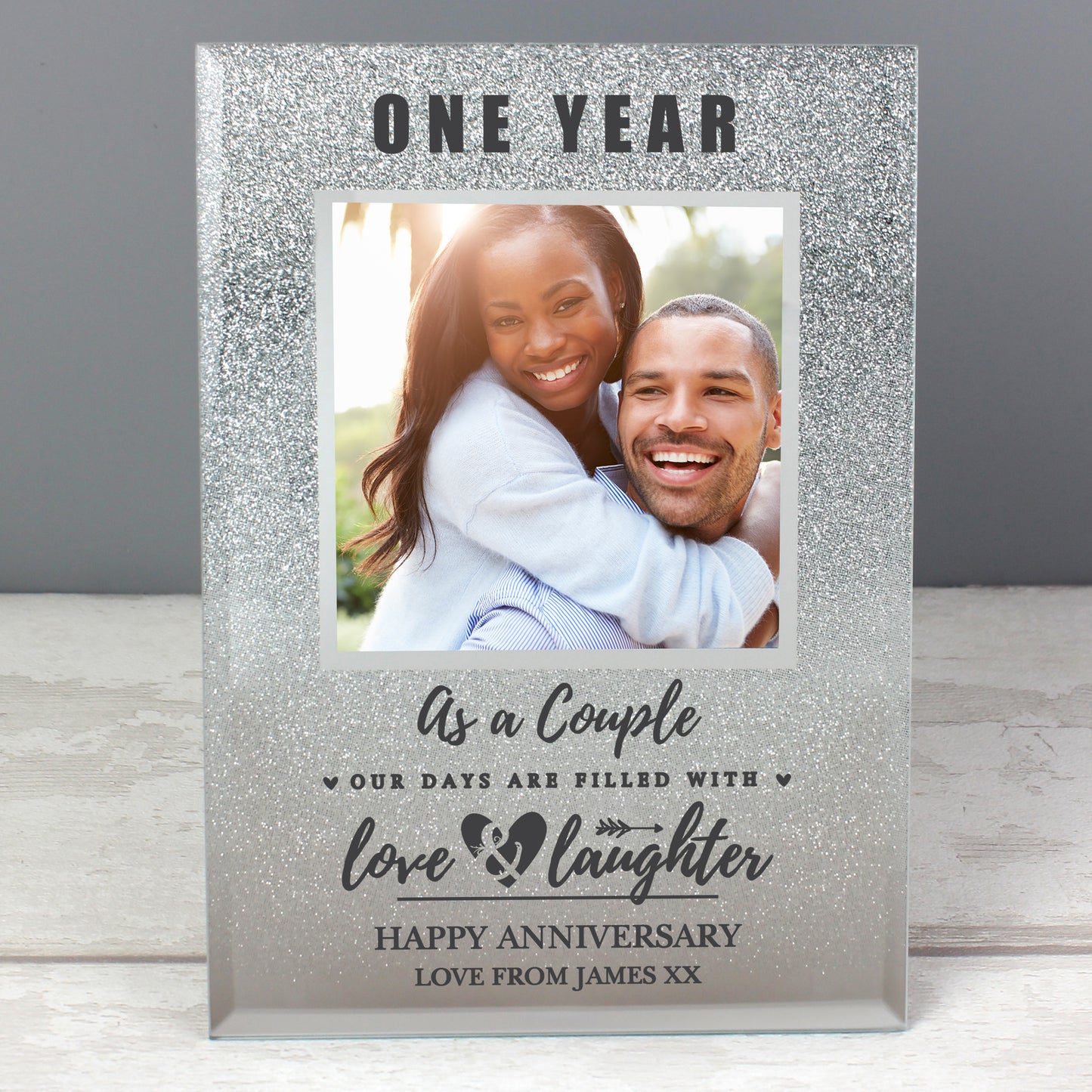 Personalised Anniversary 4x4 Glitter Glass Photo Frame