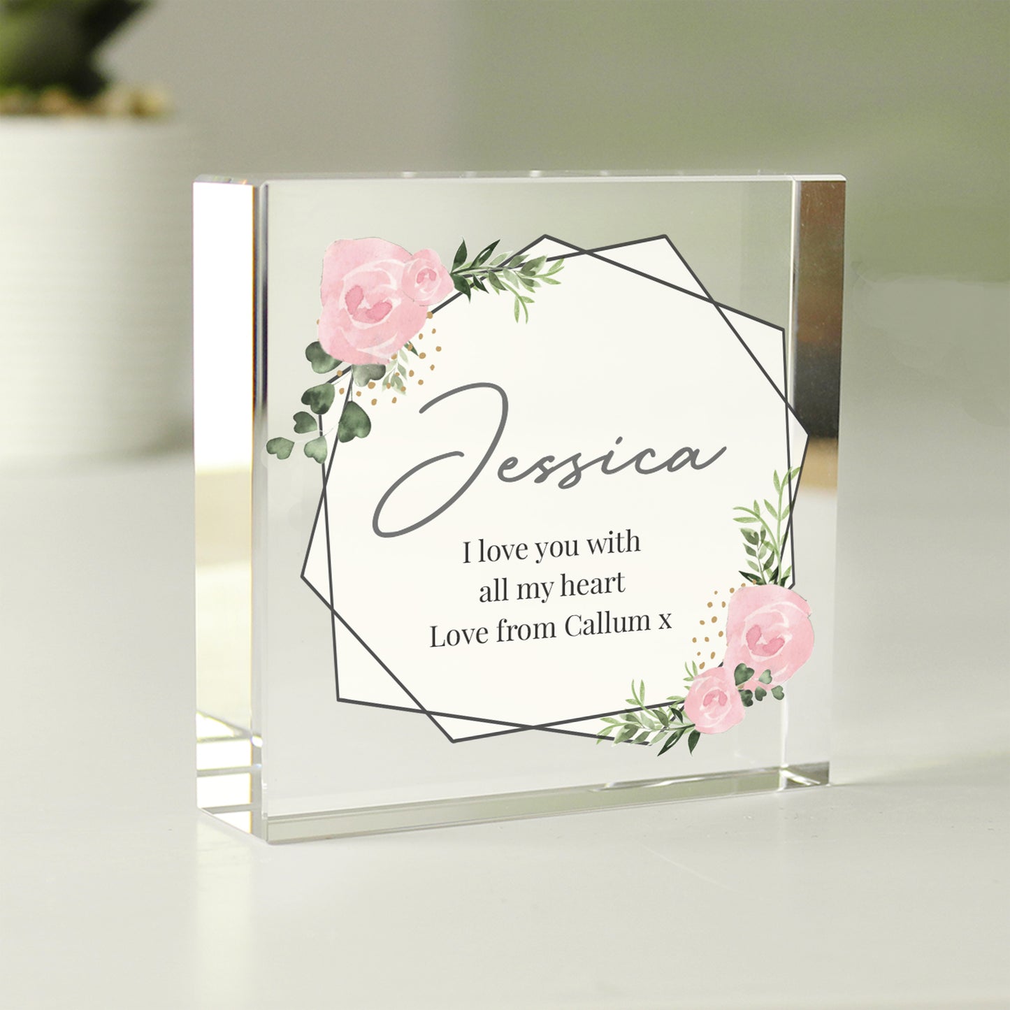 Personalised Abstract Rose Crystal Token