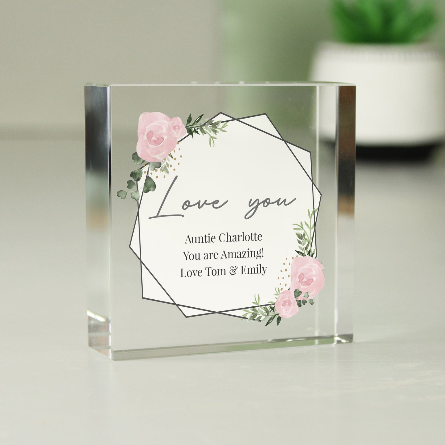 Personalised Abstract Rose Crystal Token