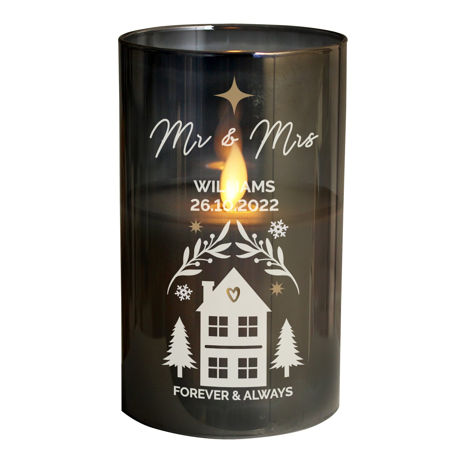 Personalised Christmas Smoked Glass LED Candle