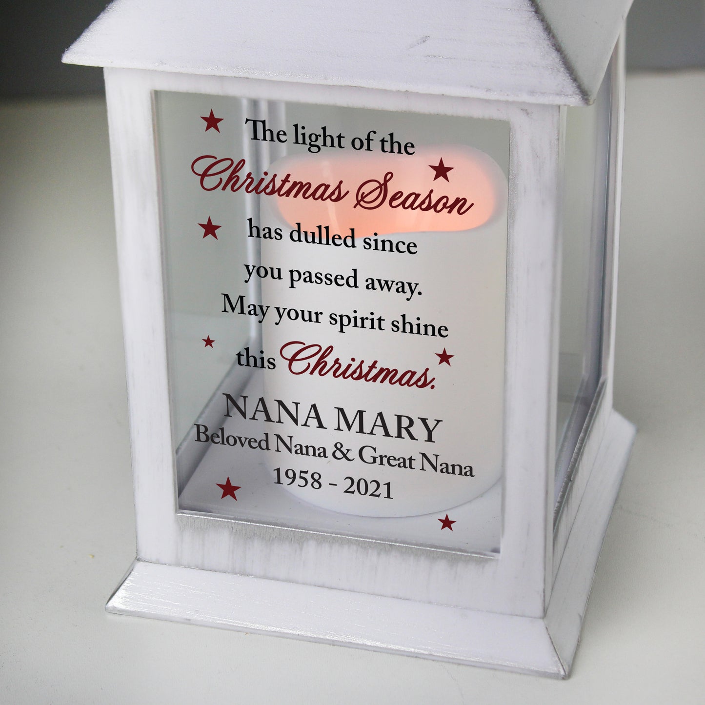 Personalised Christmas Season Memorial White Lantern