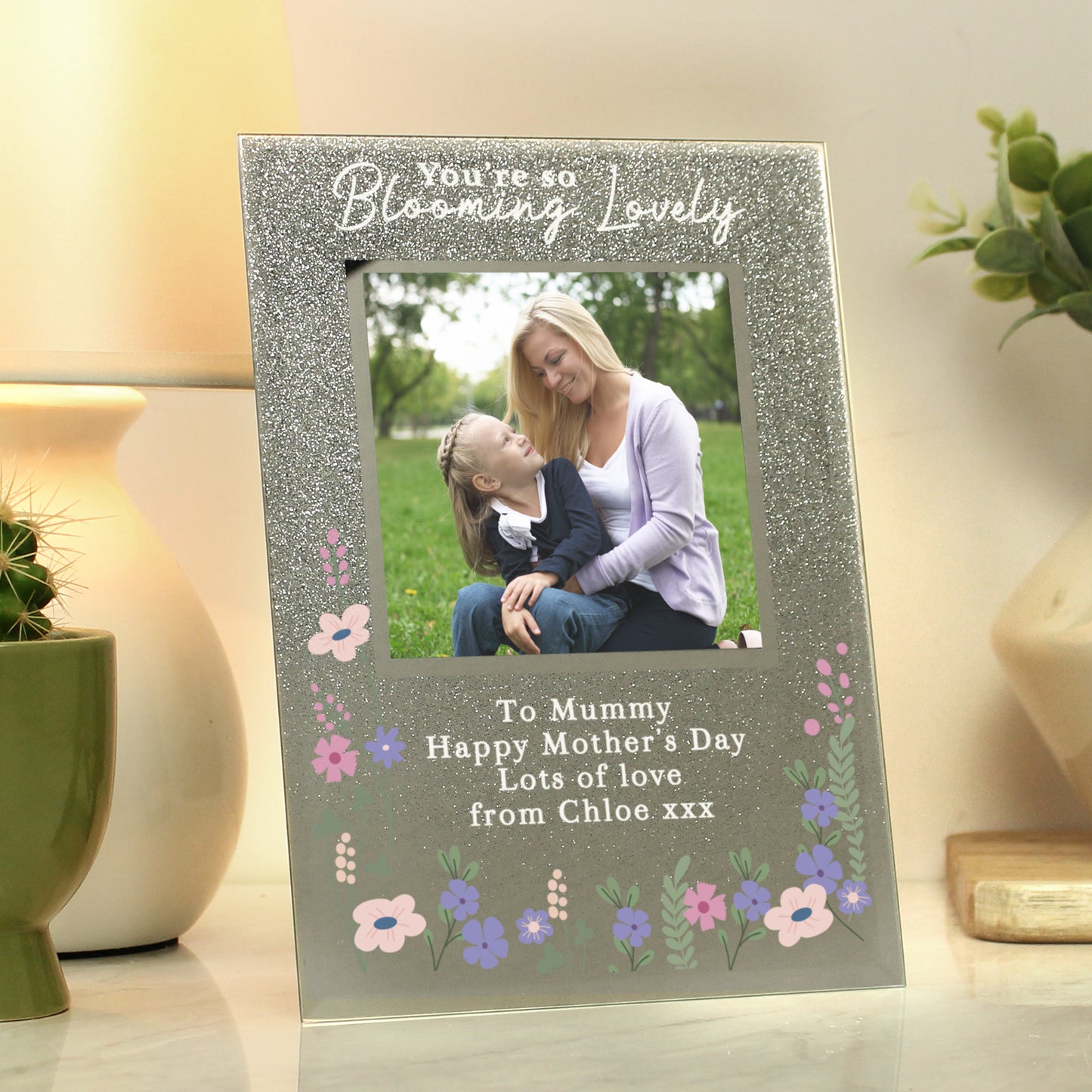 Personalised Blooming Lovely 6x4 Glitter Photo Frame