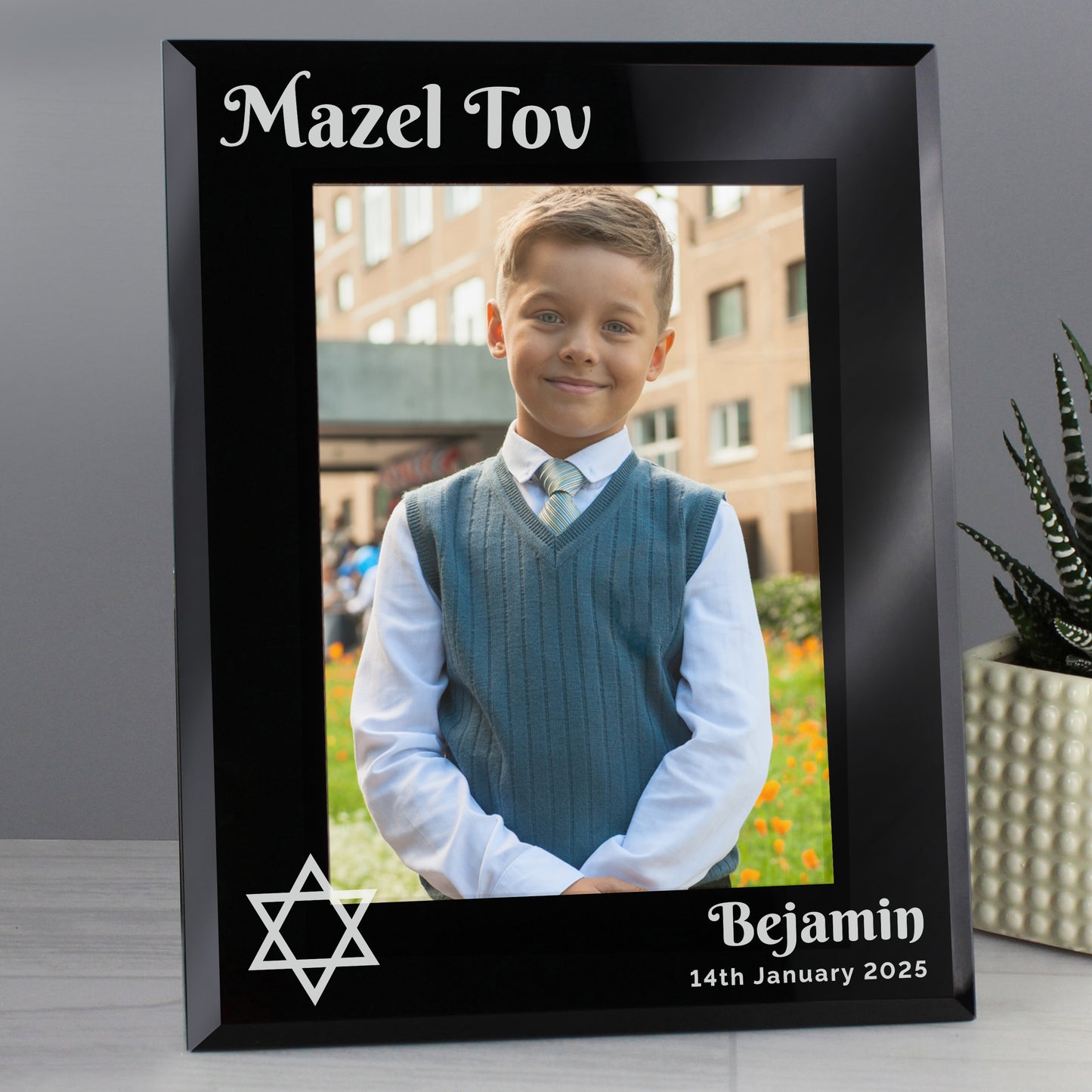 Personalised Bar and Bat Mitzvah Black Glass 5x7 Photo Frame