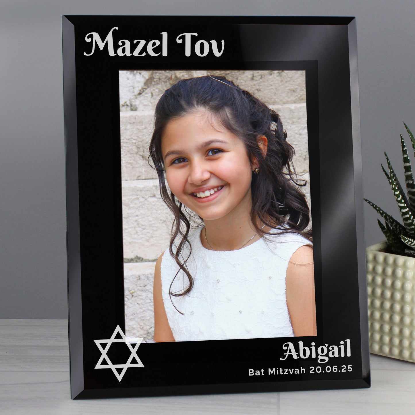 Personalised Bar and Bat Mitzvah Black Glass 5x7 Photo Frame