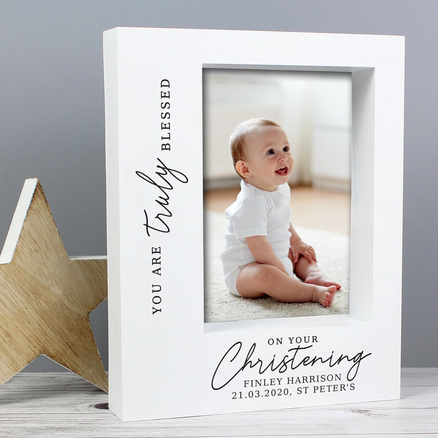 Personalised 'Truly Blessed' Christening 5x7 Box Photo Frame