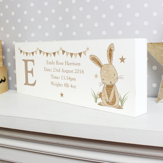 Personalised Hessian Rabbit Wooden Mantel Decoration