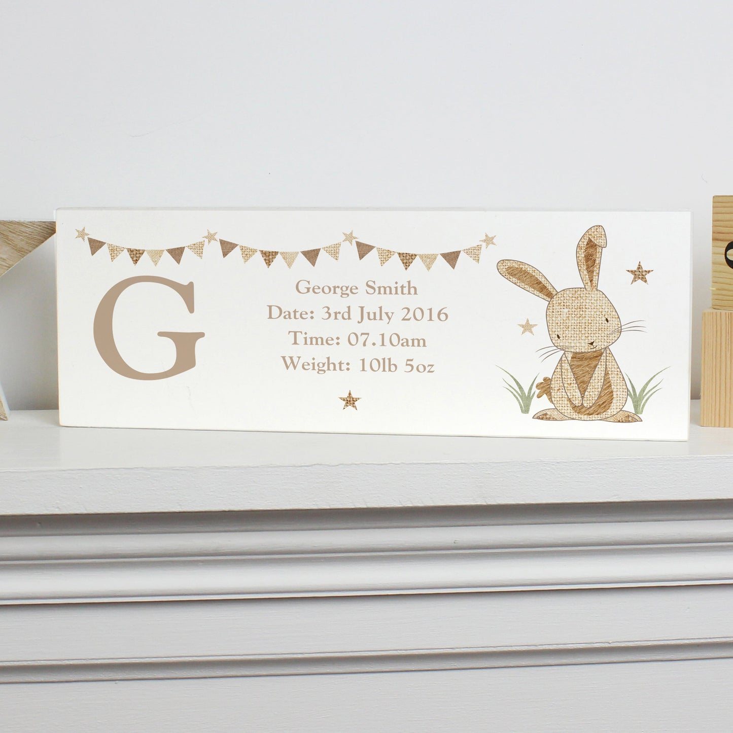 Personalised Hessian Rabbit Wooden Block Sign