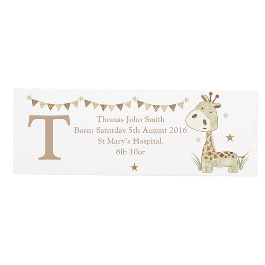 Personalised Hessian Giraffe Wooden Block Sign