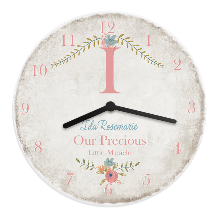 Personalised Floral Bouquet Shabby Chic Large Wooden Clock