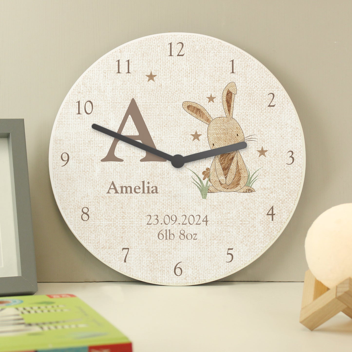 Personalised Hessian Rabbit Shabby Chic Large Wooden Clock