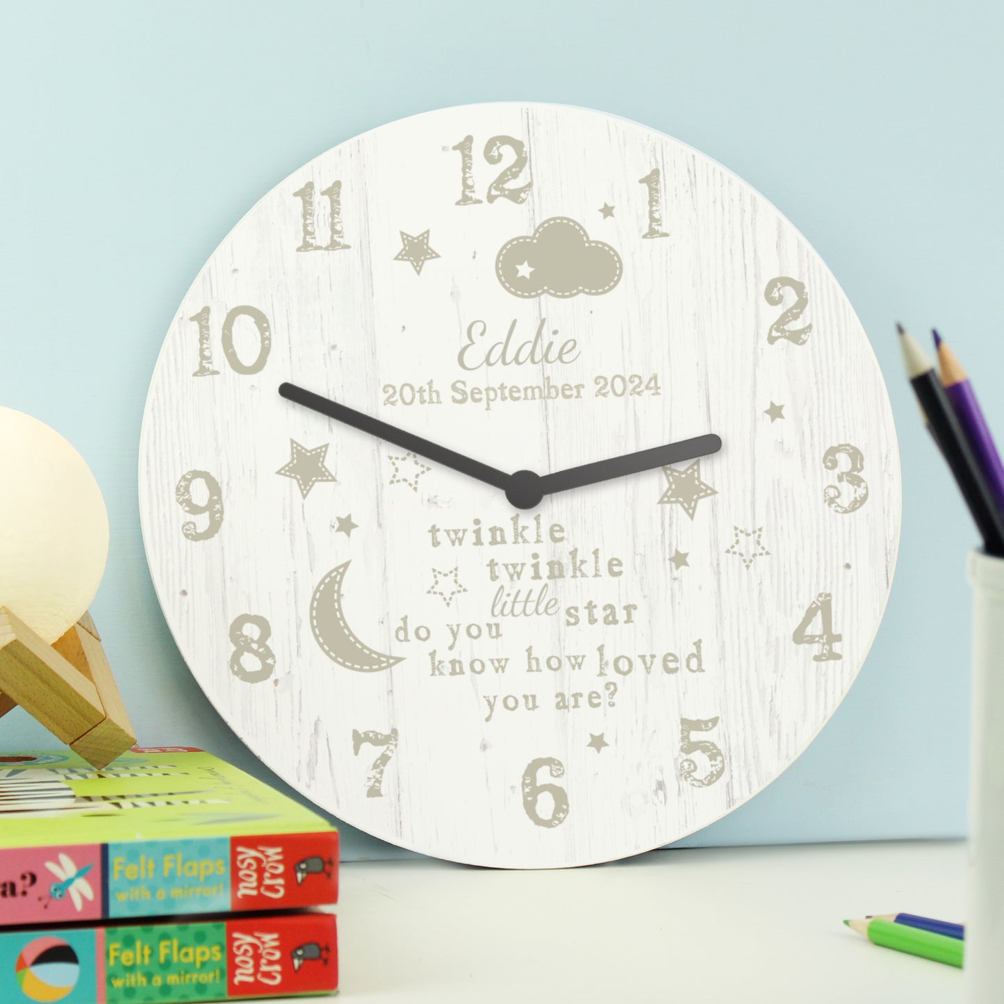 Personalised Twinkle Twinkle Shabby Chic Large Wooden Clock