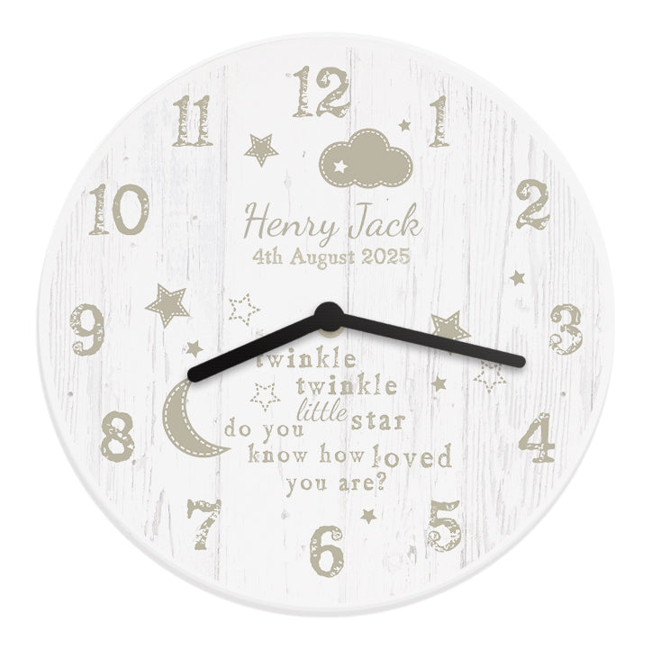 Personalised Twinkle Twinkle Shabby Chic Large Wooden Clock