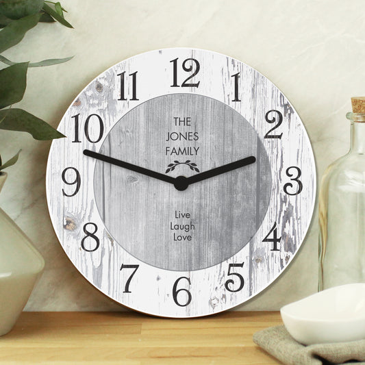 Personalised Any Message Shabby Chic Large Wooden Clock