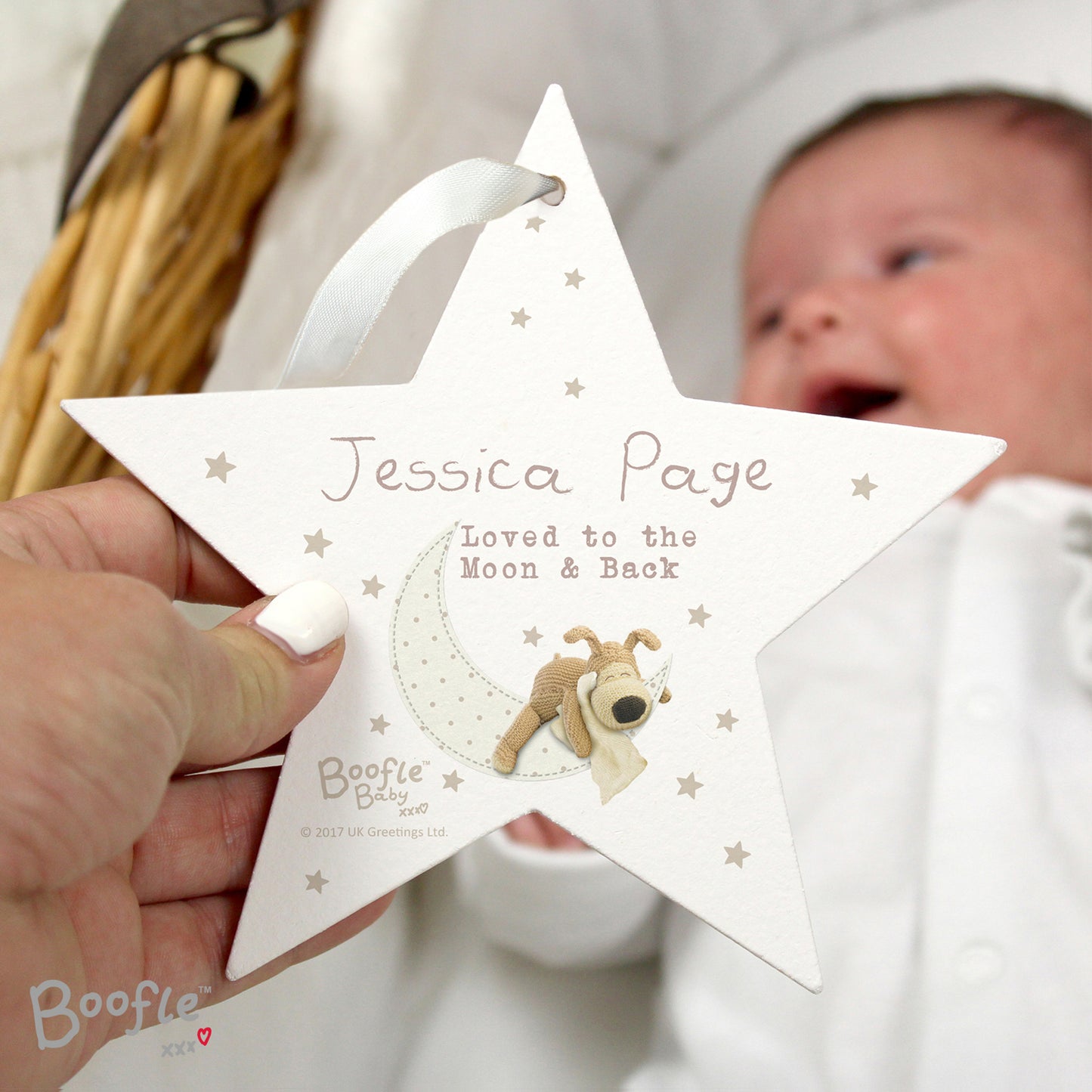 Personalised Boofle Baby Wooden Star Decoration