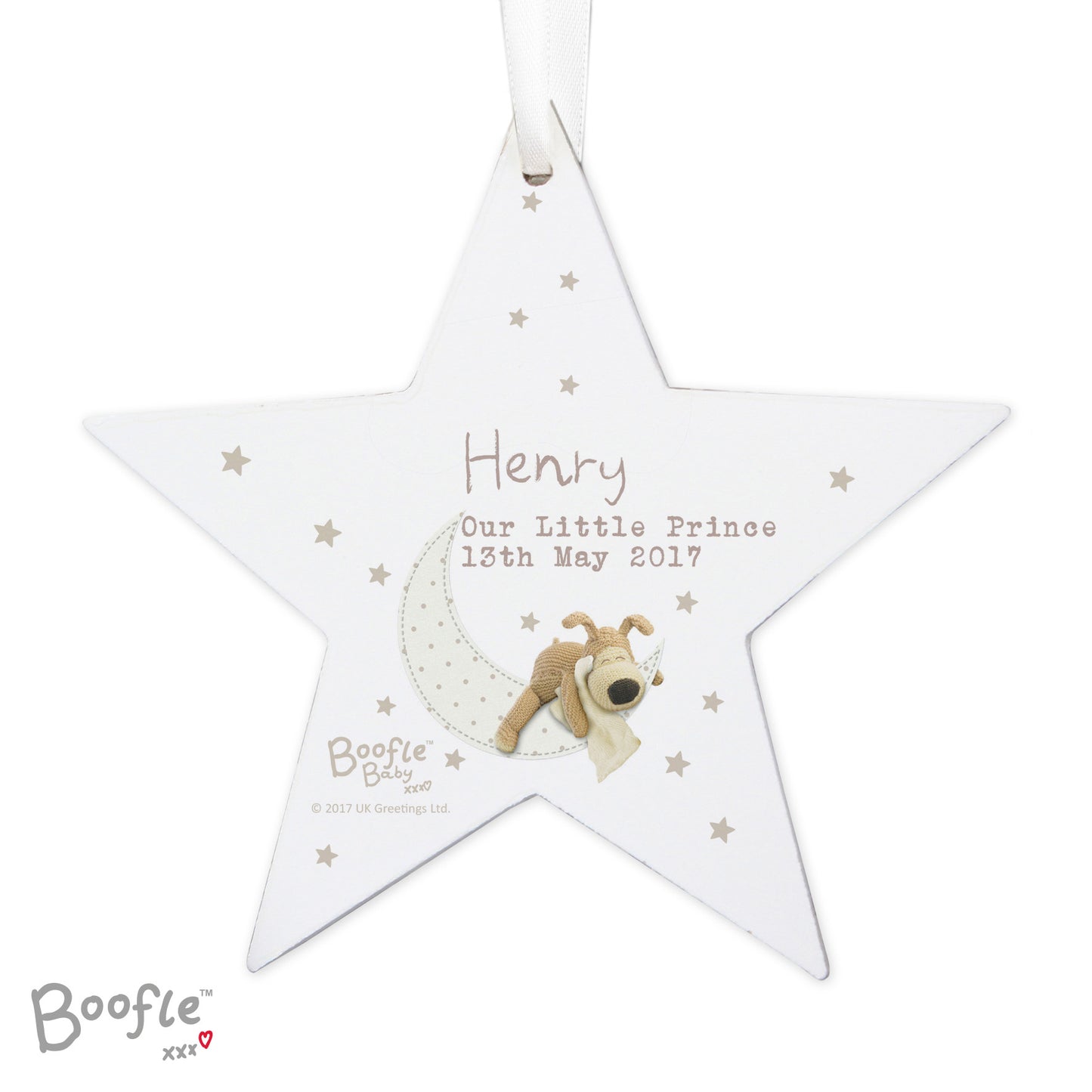 Personalised Boofle Baby Wooden Star Decoration