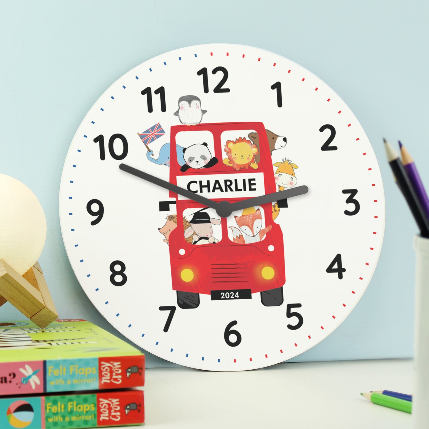 Personalised London Animal Bus Wooden Clock