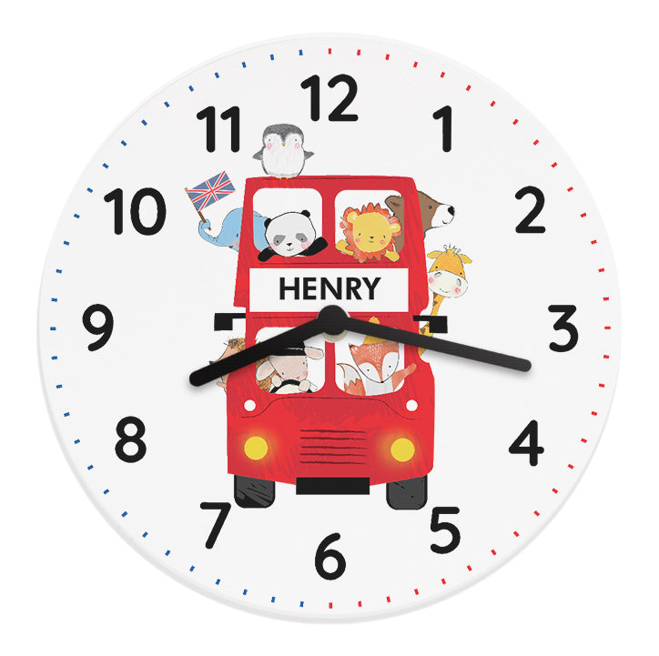 Personalised London Animal Bus Wooden Clock