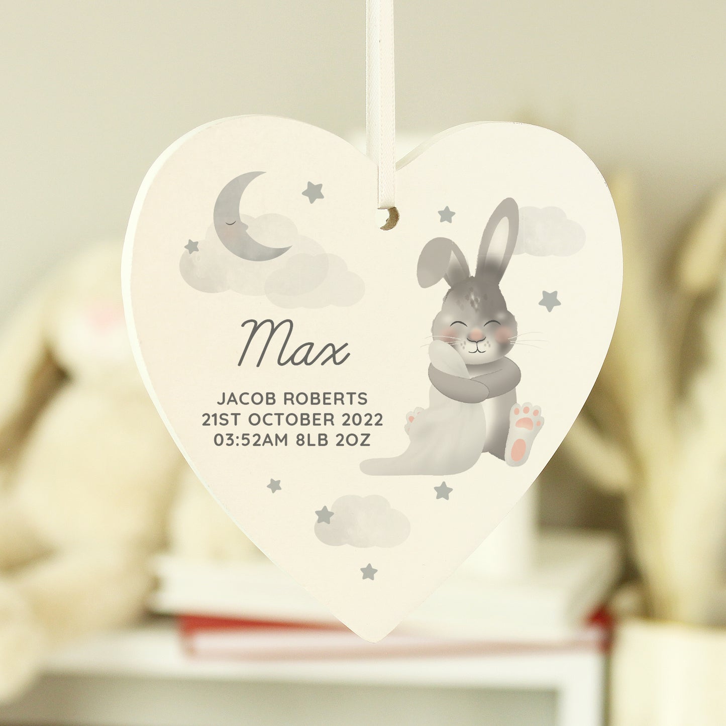 Personalised Baby Bunny Wooden Heart Decoration