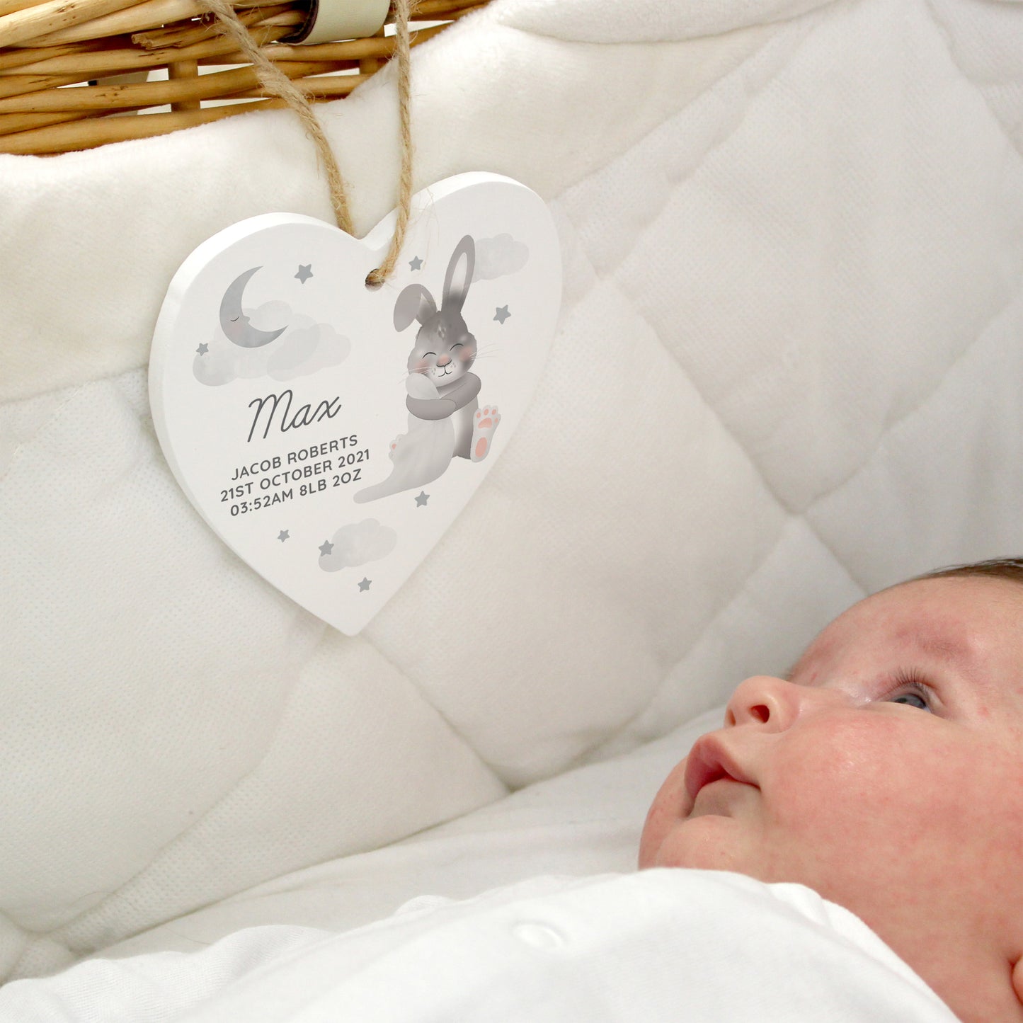 Personalised Baby Bunny Wooden Heart Decoration