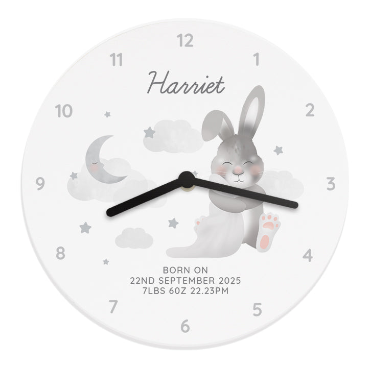 Personalised Baby Bunny White Wooden Clock