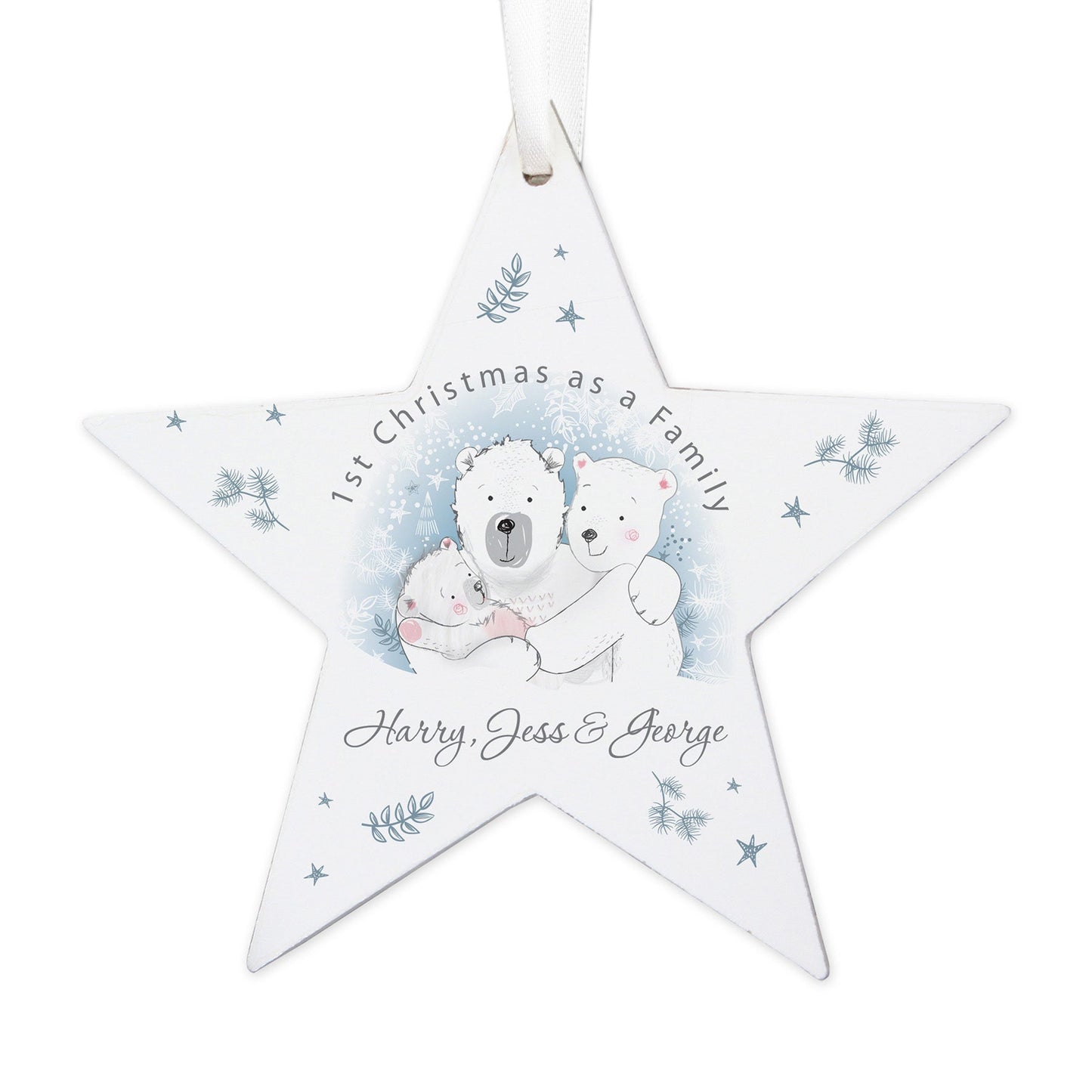 Personalised 1st Christmas as a Family Wooden Star Decoration