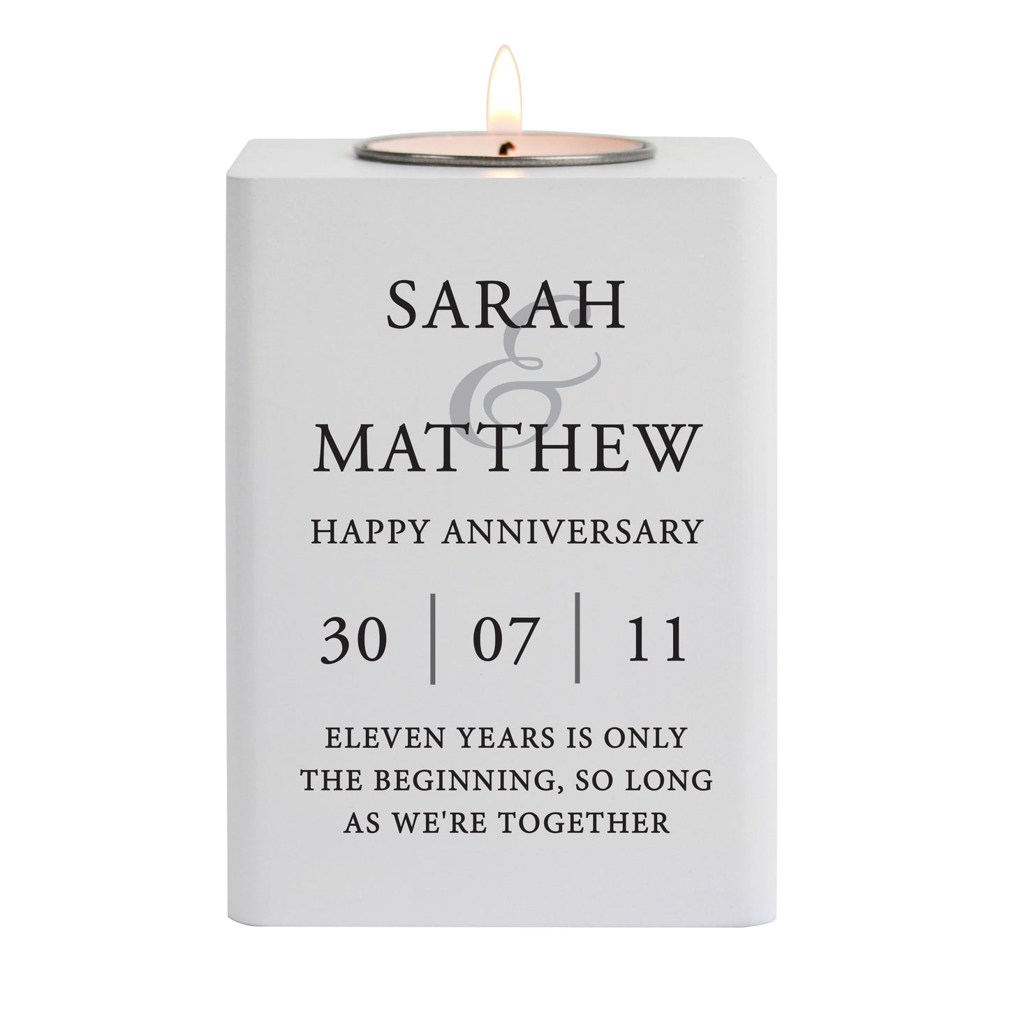 Personalised Couples White Wooden Tea light Holder