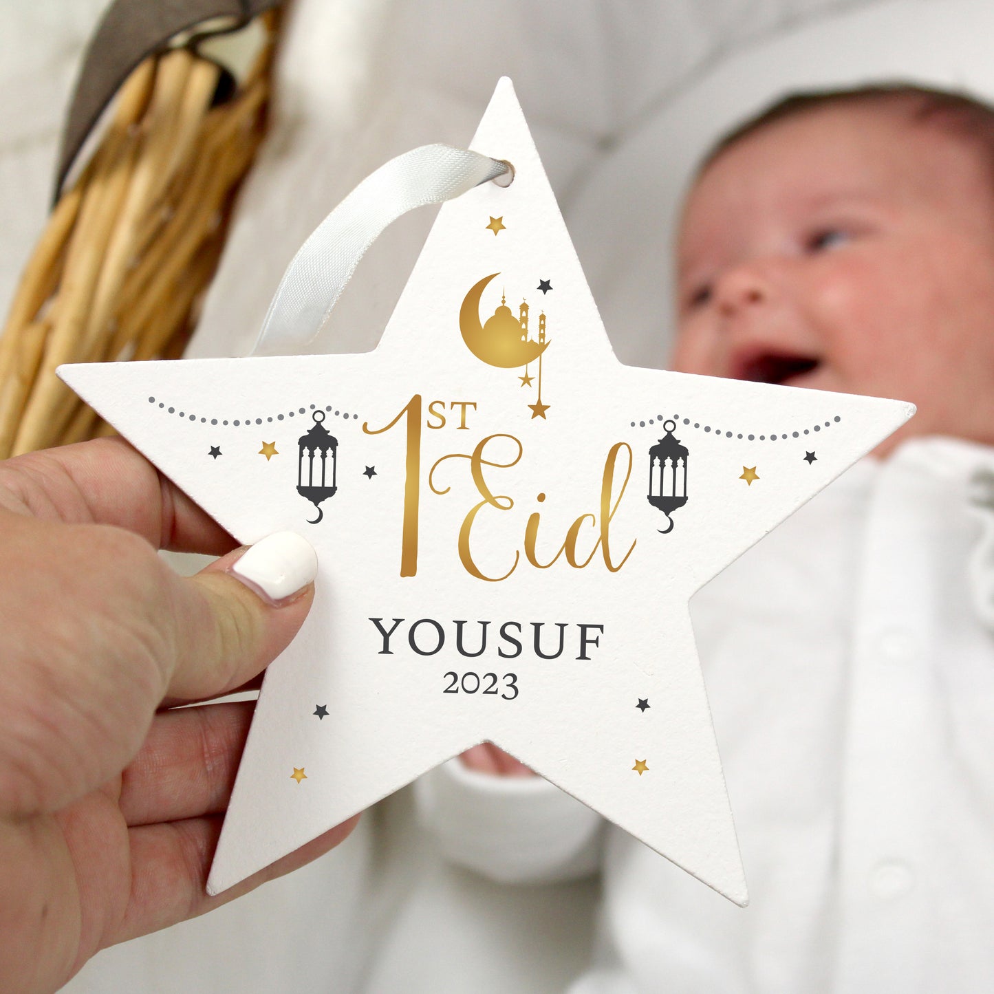 Personalised 1st Eid Wooden Star Decoration