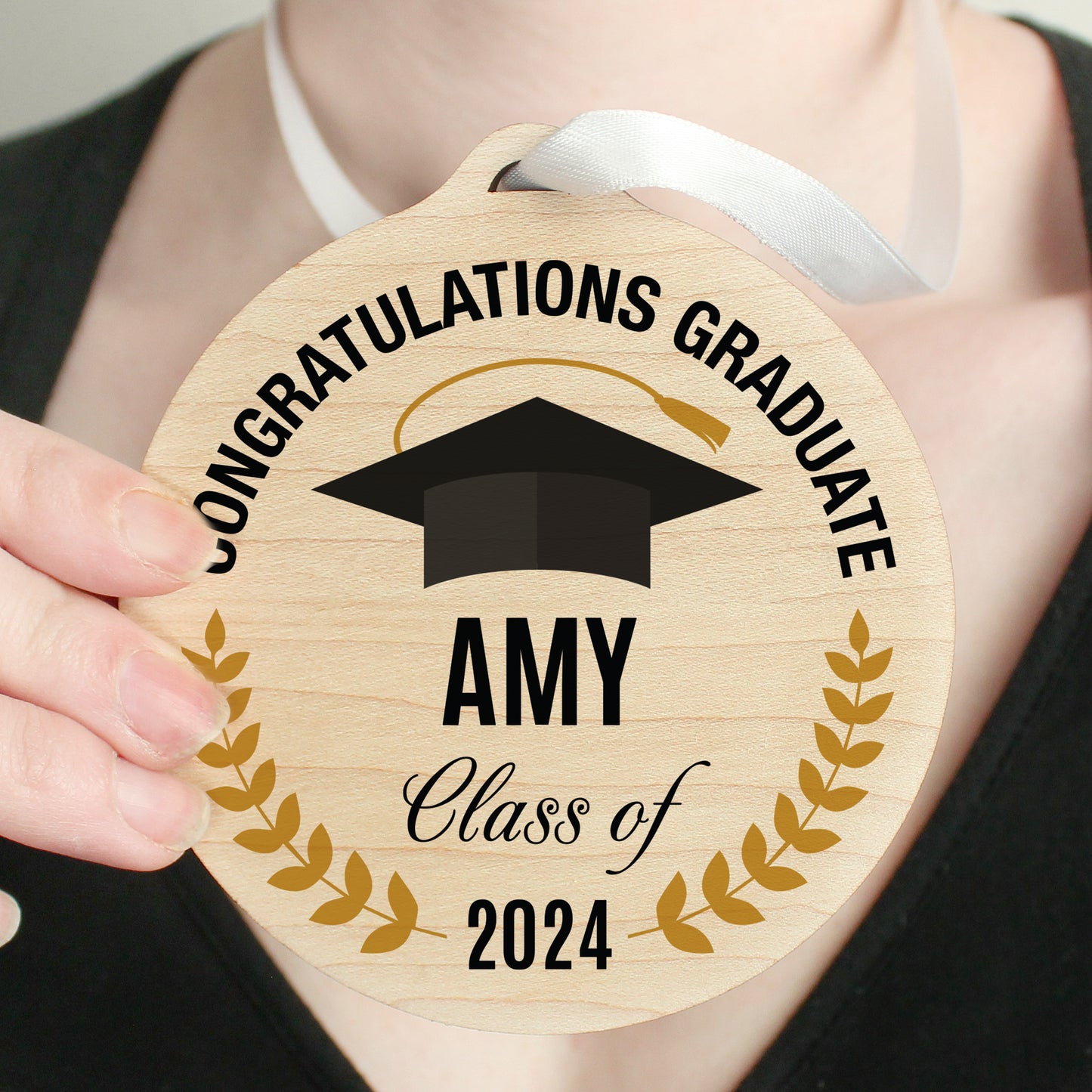 Personalised Graduation Round Wooden Decoration