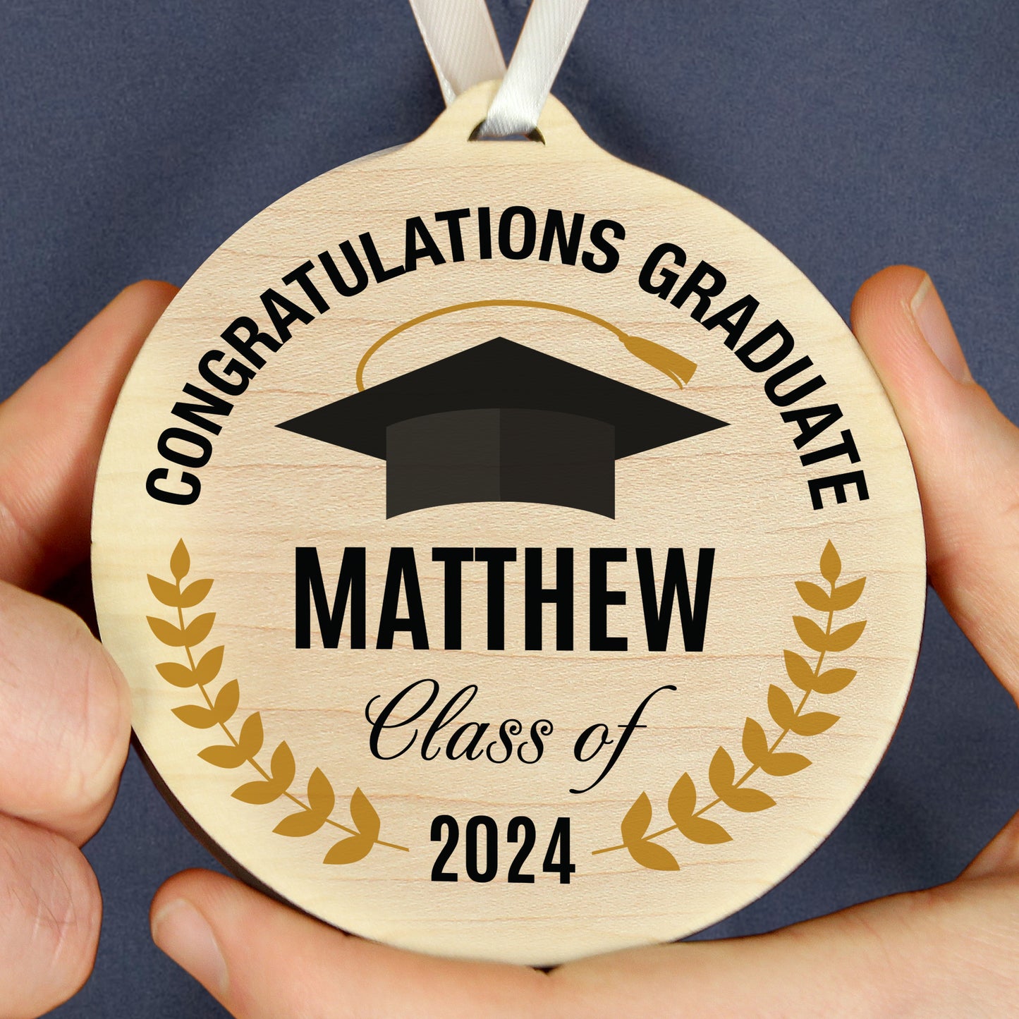 Personalised Graduation Round Wooden Decoration