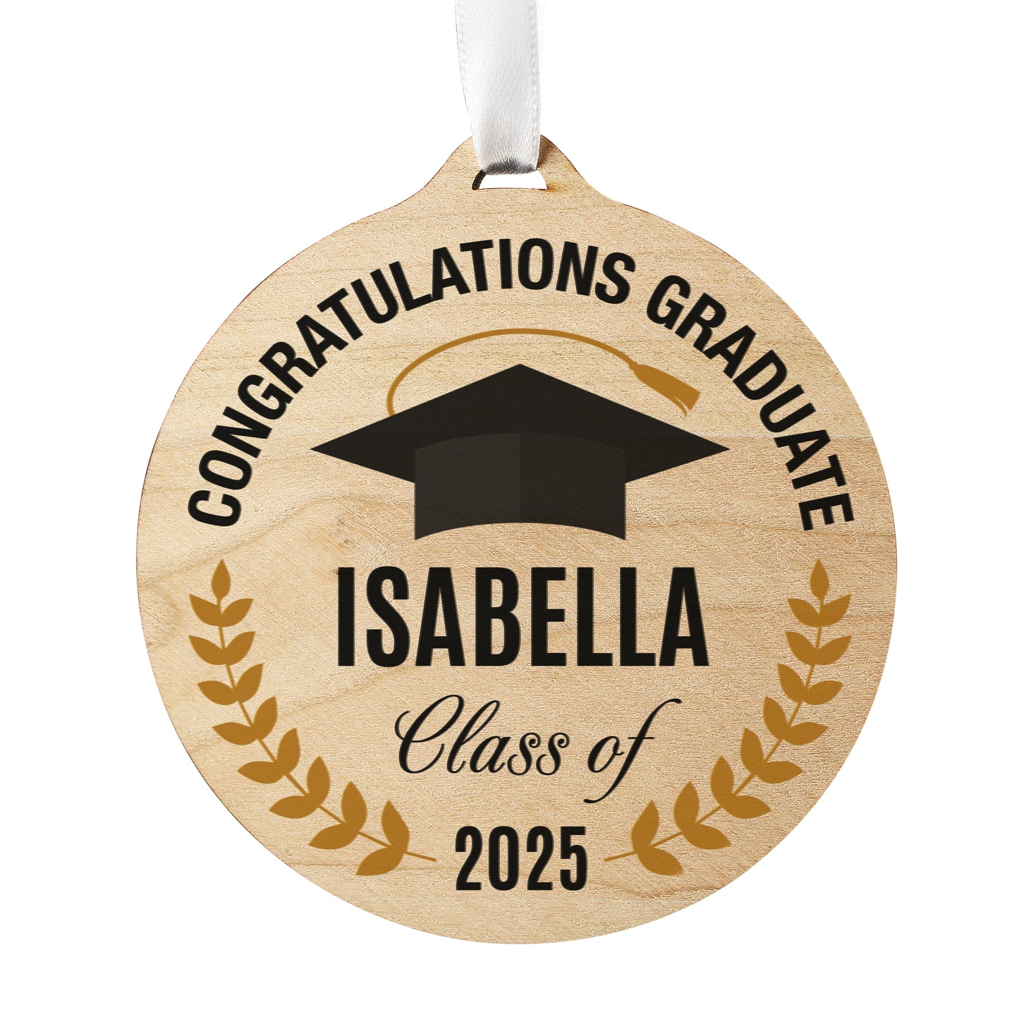 Personalised Graduation Round Wooden Decoration