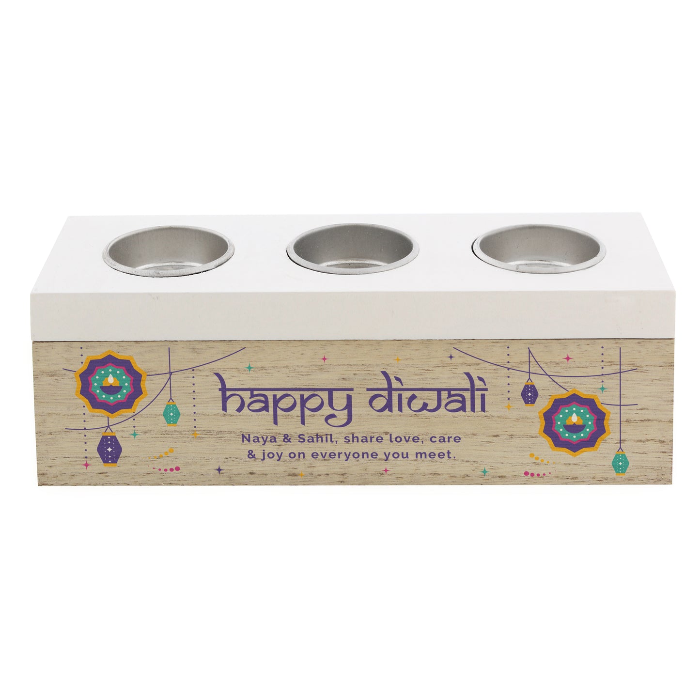 Personalised Diwali Triple Tealight Box