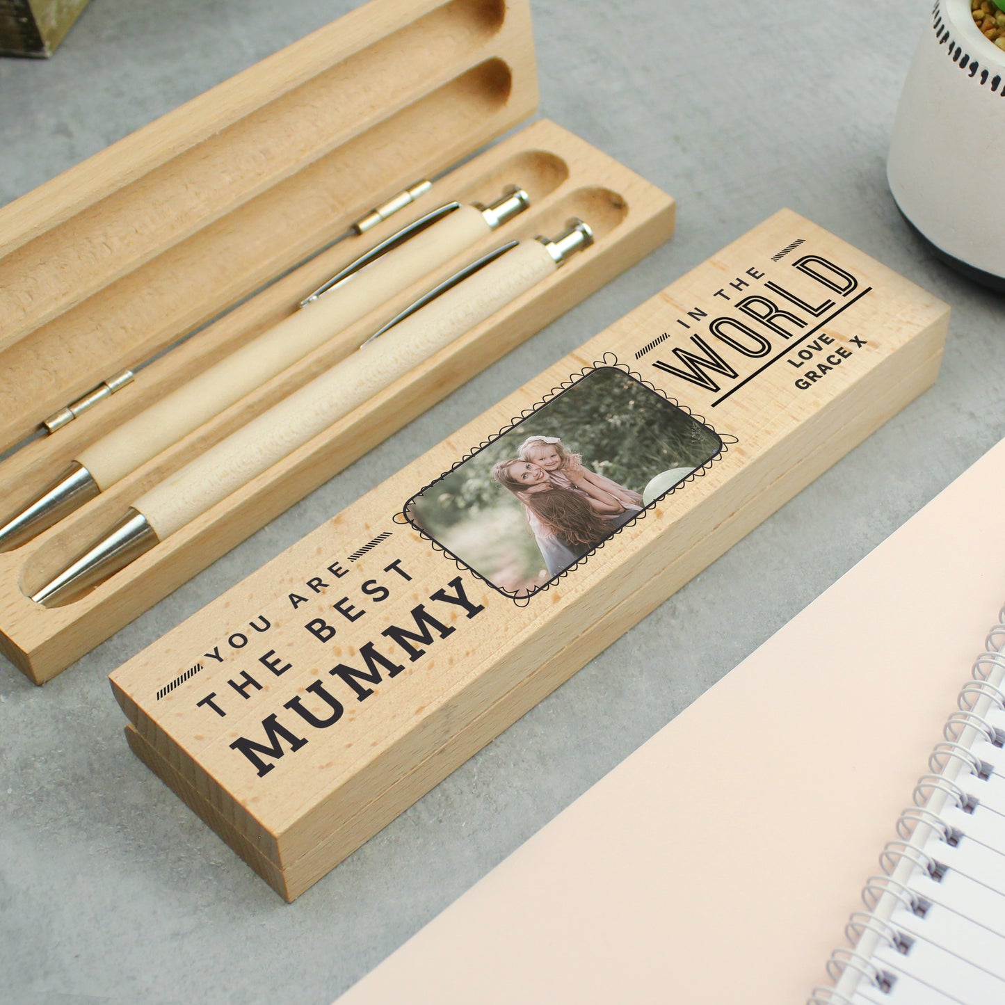 Personalised Best In The World Photo Upload Wooden Pen and Pencil Set