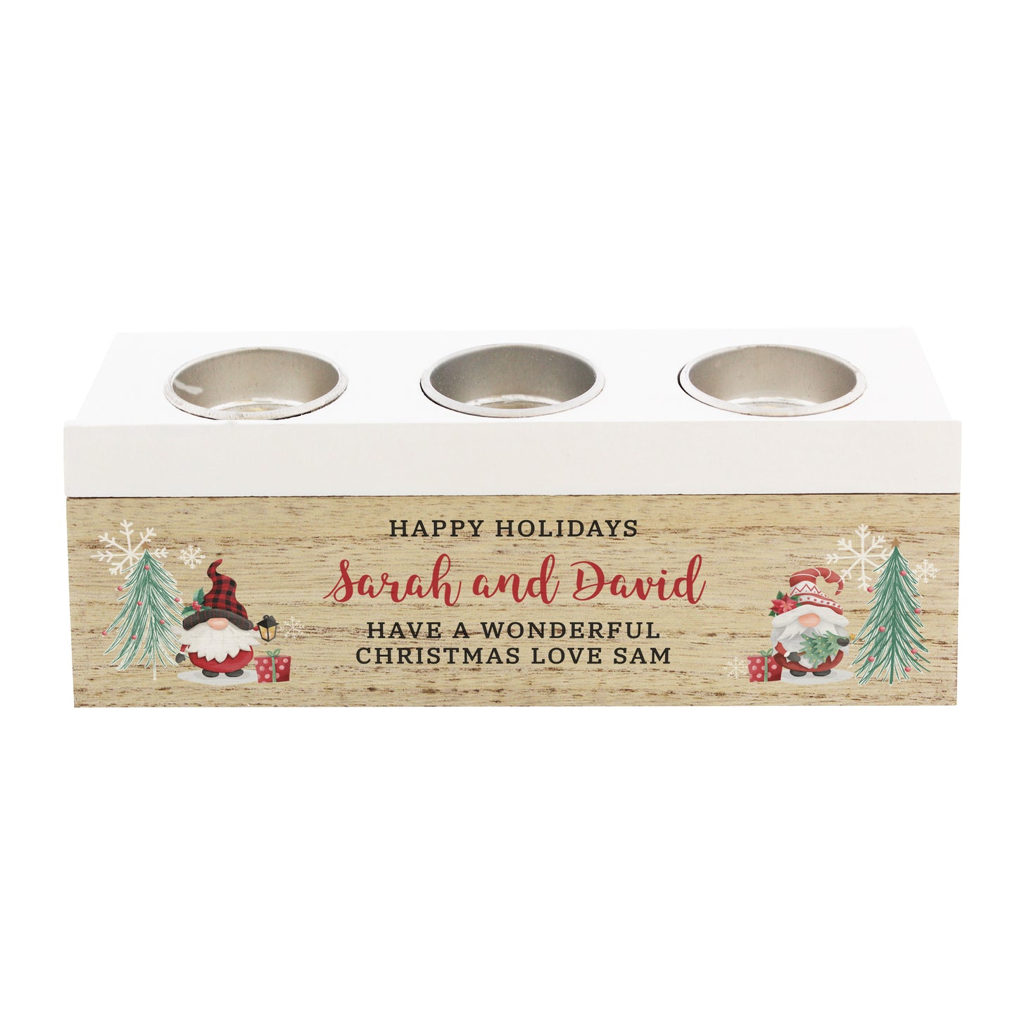 Personalised Christmas Gonk Triple Tea Light Box