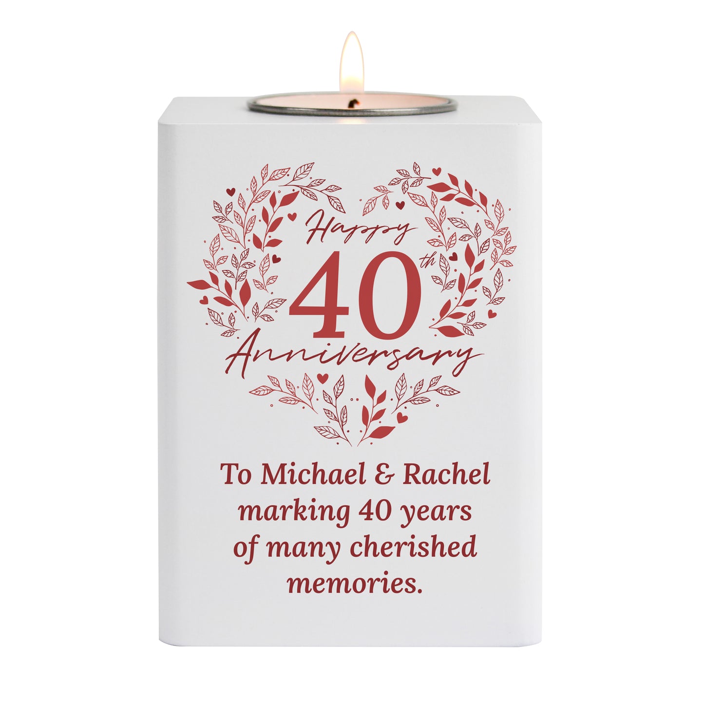 Personalised 40th Ruby Wedding Anniversary Tea Light Holder